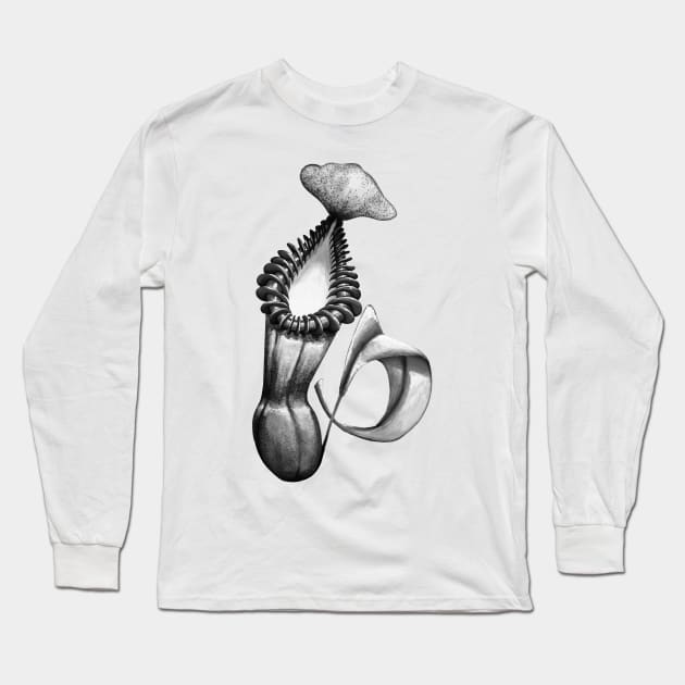 Botanical Carnivorous Plant Drawing Nepenthes Edwardsiana Pitcher Long Sleeve T-Shirt by Venus Fly Trap Shirts